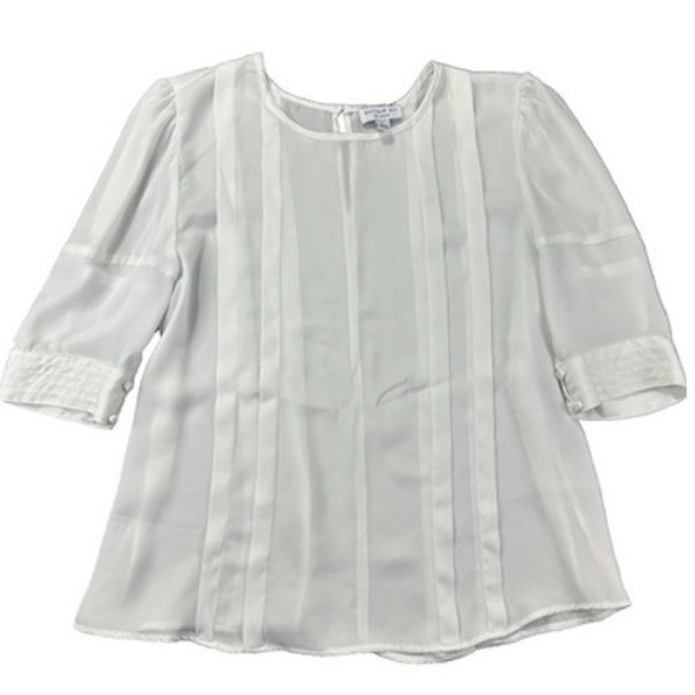 Current Air Los‎ Angeles White Pleated Puff Sleeve Blouse 2030430 Womens Medium
